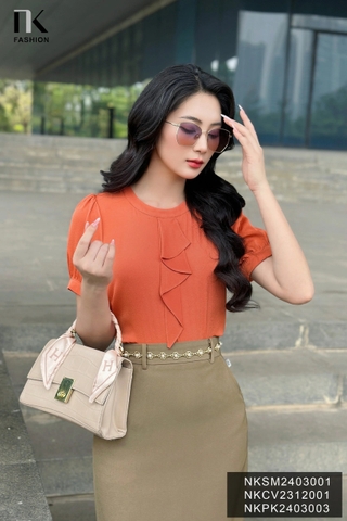 NK Fashion Áo Sơ Mi Cổ Tàu Bèo Tay Cộc Trẻ Trung, Thanh Lịch Nữ Tính NKSM2403001