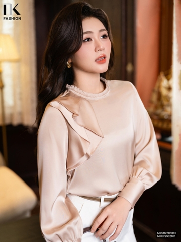 Sơ mi lụa kim cương bèo cổ NKSM2608003 (Áo rời - Không kèm CV/QU/PK)