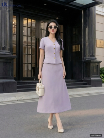 Set cổ tim + chân váy a dài thanh lịch, dễ mặc UKBD2601002