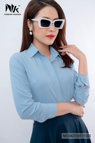 Áo Sơ Mi Dài Tay Cổ Đức Nẹp Dấu Khuy cơ bản phù hợp nhiều kiểu dáng NKSM2010011 ( Ko kèm QU/CV/PK)