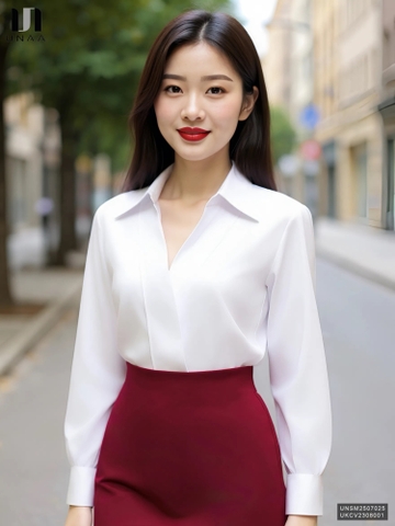 Sơ mi cổ V lá cổ dễ mặc UNSM2507025