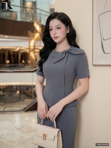 Set áo cổ sen vạt nơ + chân váy bút chì NKBD2606008 ( Gồm cả áo + Chân váy )