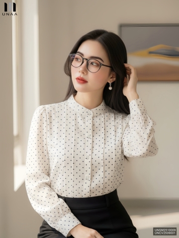 Sơ mi cổ tàu chấm bi nhẹ nhàng, thanh lịch, mềm mịn, mướt UNSM2510009