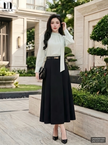 Sơ mi dài tay nhún cổ vạt nơ xinh xắn, tiểu thư UNSM2601009