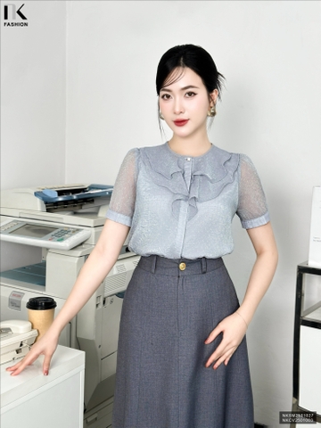 Áo sơ mi cộc tay bèo cổ kiểu cách, dễ thương, mới đẹp NKSM2501027