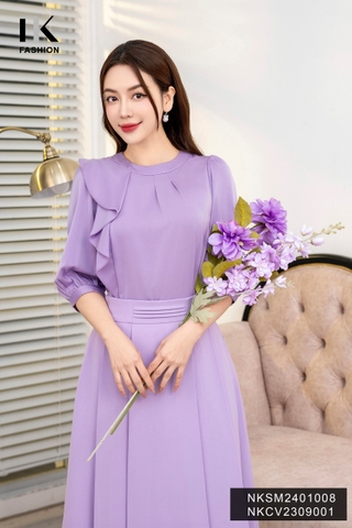 NK Fashion Áo Sơ Mi Lụa Cổ Tàu Bèo Lệch Ly Cổ Sang Trọng, Thanh Lịch NKSM2401008