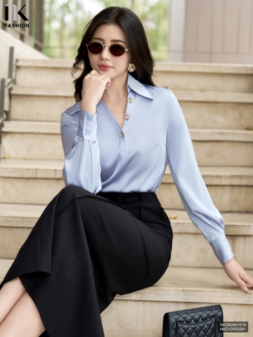 Sơ mi cổ V tay bồng nhẹ nhàng gợi cảm mà tinh tế NKSM2601016