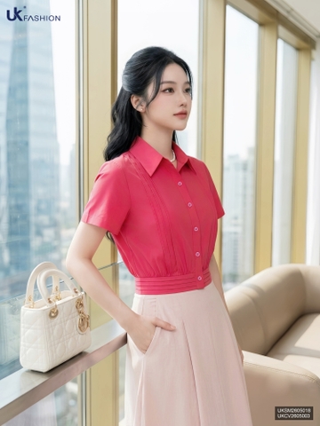 Sơ mi cổ đức mí bo gấu, gọn dáng, thanh lịch UKSM2605018