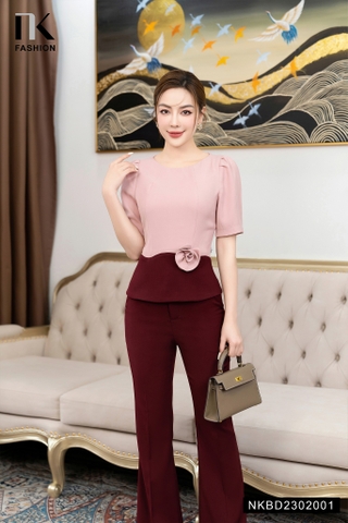 Bộ Đồ Phối Màu Hoa Eo NKBD2302001