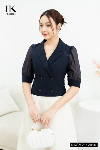 Áo Sơ Mi Cổ Vest Giao Cúc Phối Tơ Ánh  NKSM2112016