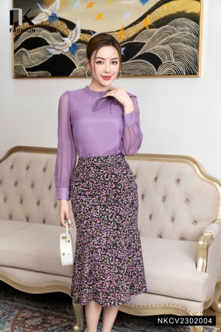 Đầm hoa dáng xòe phối đuôi cá KK118-24 | Thời trang công sở K&K Fashion