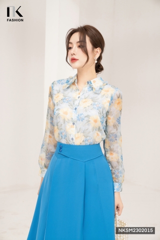 NK FASHION Áo Sơ Mi Dài Tay Hoa Bèo Cổ Đức NKSM2302015