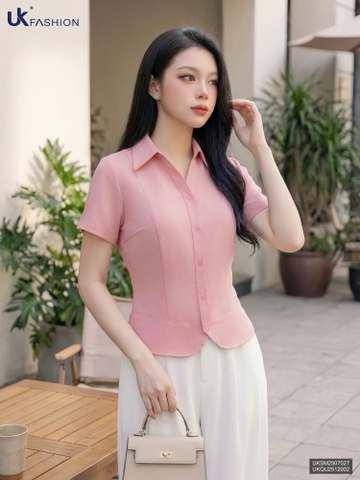 Sơ mi cổ V lá bo gấu trơn UKSM2507027