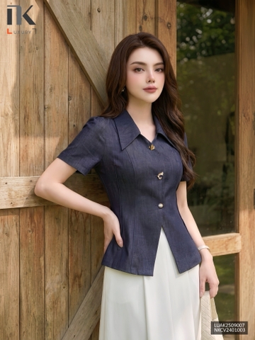 Kí giả demin 3 cúc lá cổ mềm mại mà sang LUAK2509007