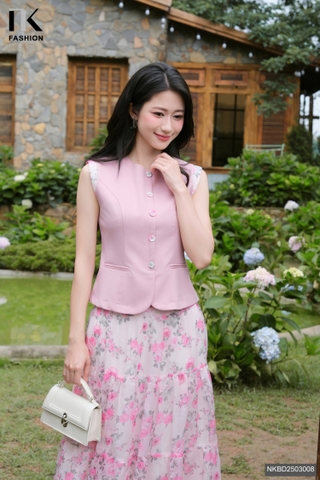 Set chân váy loa Lovely + áo phối tay ( Bao gồm cả áo + chân váy ) NKBD2503008