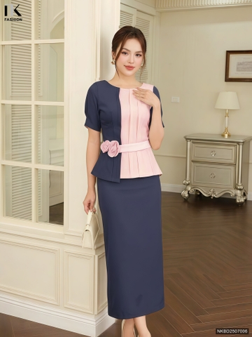 Set chân váy bút chì + áo phối màu hoa eo điệu đà NKBD2507006