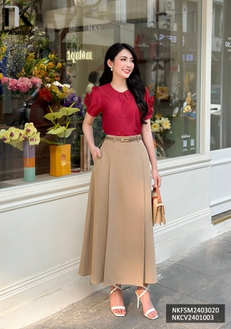 NK Fashion Áo Sơ Mi Hoa Xoắn Tay Cúc Ba Nữ Tính, Thời Trang, Trẻ Trung NKFSM2403020