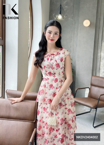 NK Fashion Đầm Xoè Vai Chờm Nơ Cổ Dịu Dàng, Thời Trang, Nữ Tính NKDV2404002