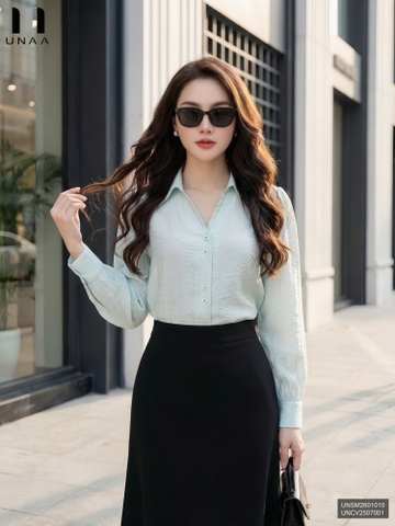 Sơ mi phối cổ V nhẹ nhàng, mềm mát UNSM2601010