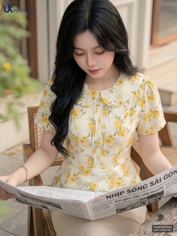 Sơ mi cổ sen họa tiết mí dọc UKSM2606020 ( Áo rời , không kèm CV/QU/PK )