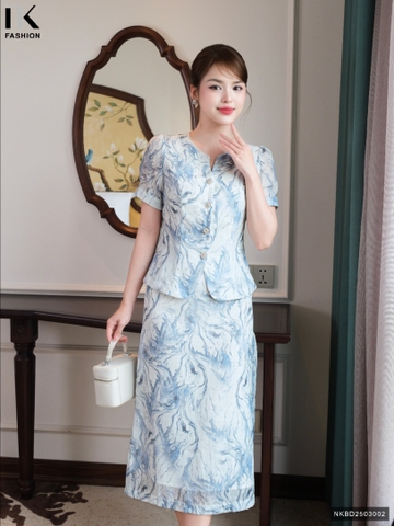 Set Hoa Cổ Tàu V Và Chân Váy A Xòe Quý Phái, Sang Trọng NKBD2503002
