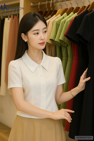 Sơ mi cổ sen ôm vừa gọn gàng UKSM2507024