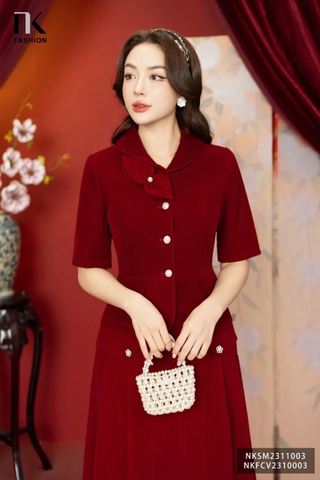 NK Fashion Áo Sơ Mi Nhung Nơ Vai, Sang Trọng NKSM2311003