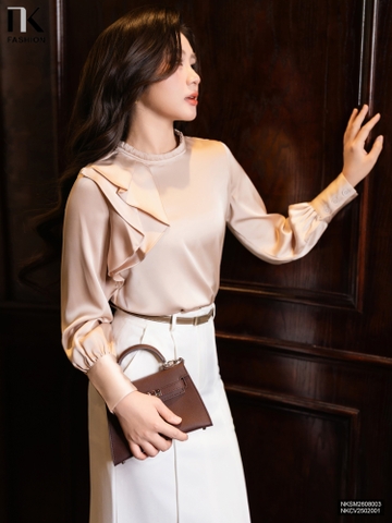 Sơ mi lụa kim cương bèo cổ NKSM2608003 (Áo rời - Không kèm CV/QU/PK)
