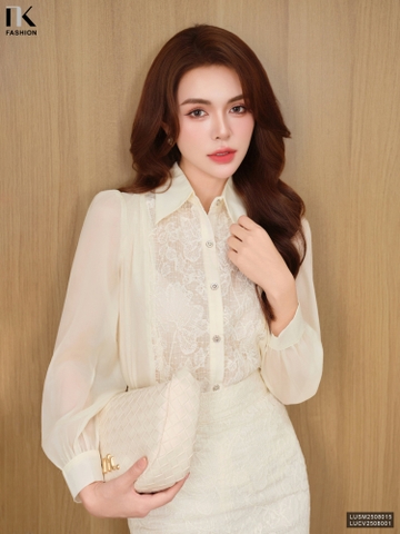 Sơ mi ren phối tơ kiểu cách mới lạ, sang xin LUSM2508015
