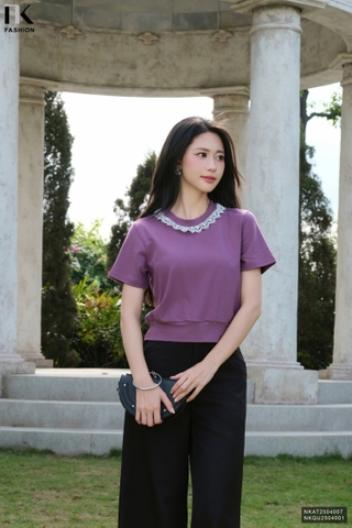 Thun cổ tròn kê ren xinh xắn, ứng dụng cao NKAT2504007