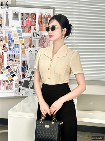 Chân váy công sở A diễu cạp, nhẹ nhàng, ghép set đẹp, dễ mặc NKCV2501001