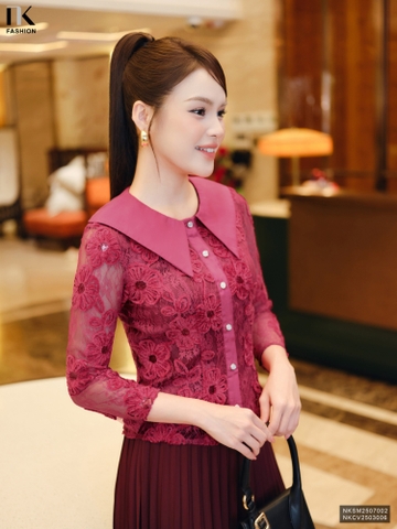 Sơ mi lá cổ phối ôm vừa kiểu cách NKSM2507002
