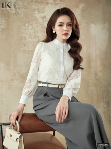 Sơ mi ren cổ tàu phối phong cách sang trẻ LUSM2509002