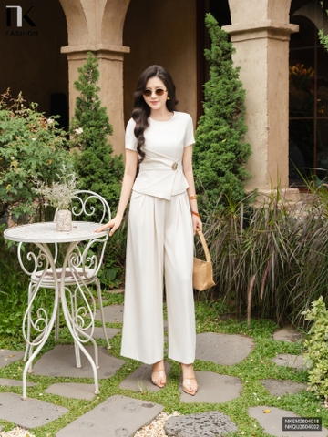 Sơ mi cổ tròn xếp eo NKSM2604018 ( Áo rời không kèm CV/QU/PK)
