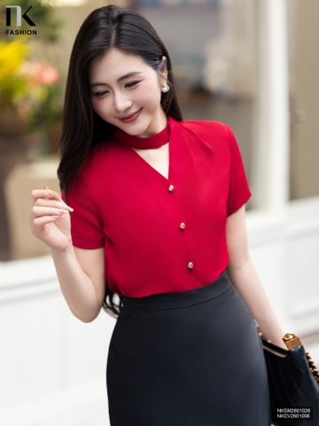 Sơ mi cổ tàu xếp điệu đà, nhẹ nhàng NKSM2601026