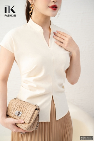 Sơ ni cổ tàu V xếp eo, kiểu dáng mới, sang xịn không ngờ NKSM2502015