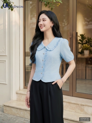 Sơ mi chấm bi bèo cổ nẹp UKSM2607001 ( Áo rời, Không kèm CV/QU/PK )