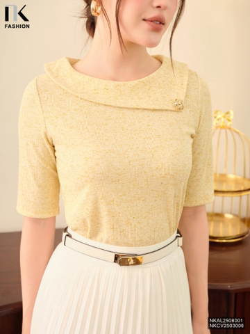 Áo len vạt cổ lệch dáng mới điệu đà NKAL2508001