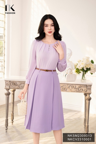 Áo Sơ Mi Cổ Tròn Xếp Cúc Ngọc, Nữ Tính NKSM2309013