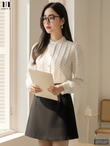 Sơ mi cổ tàu chấm bi nhẹ nhàng, thanh lịch, mềm mịn, mướt UNSM2510009