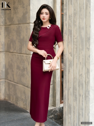 Set sơ mi kiểu hoa túi + chân váy bút chì suông NKBD2608006 ( Cả set gồm áo + CV, ko kèm PK )