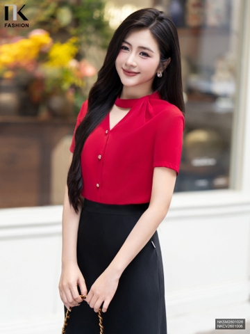 Sơ mi cổ tàu xếp điệu đà, nhẹ nhàng NKSM2601026