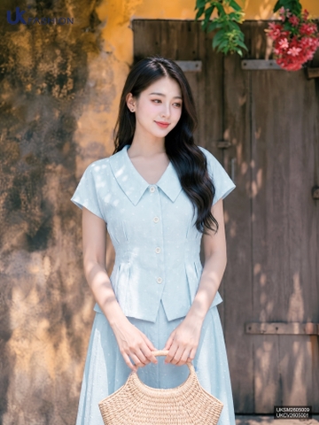 Sơ mi chấm bi Peplum UKSM2605009 ( Không bao gồm chân váy + PK )