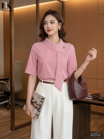 Sơ mi kẻ vạt lệch NKSM2607013 (Áo rời - Không kèm CV/QU/PK)