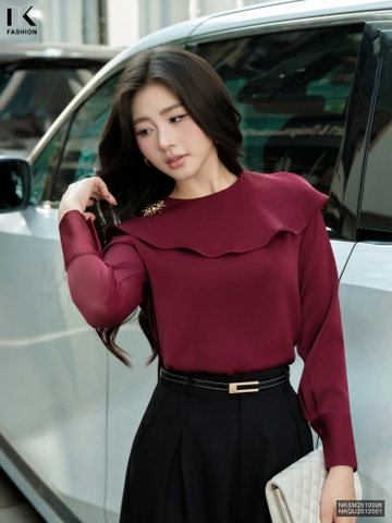 Sơ mi tiệc vạt cổ bay kiểu mới lạ, siêu sang chảnh NKSM2510006