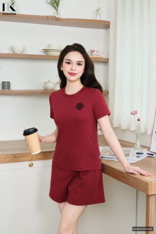 Bộ đồ thun quần sooc + áo cổ trơn dễ mặc, mát mềm NKBD2505005