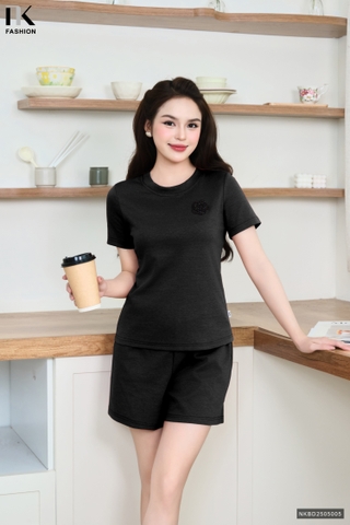 Bộ đồ thun quần sooc + áo cổ trơn dễ mặc, mát mềm NKBD2505005