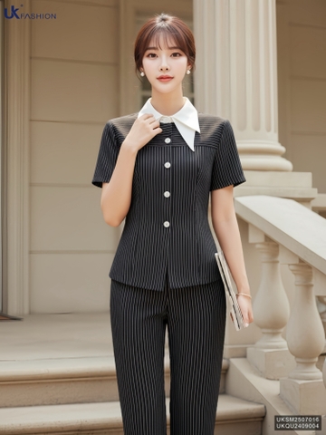 Sơ mi kẻ phối cổ kép kiểu cách mới cực trẻ UKSM2507016