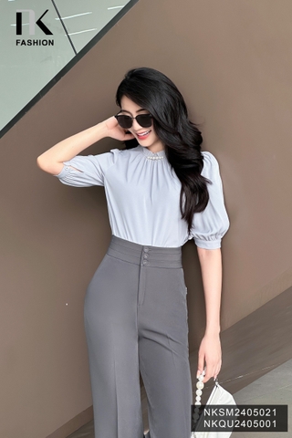 Áo Sơ Mi Cổ Bèo Đính Ngọc NK Fashion Công Sở Nữ Thanh Lịch Vải Mềm Mịn NKSM2405021