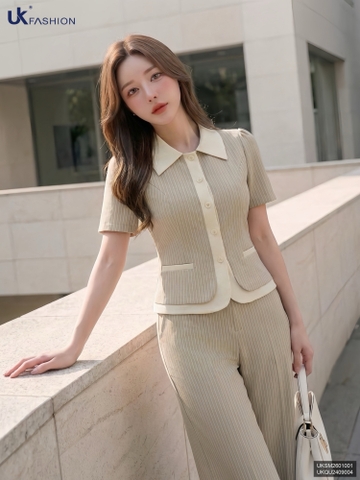 Sơ mi kẻ phối cổ nẹp tạo kiểu điểm nhấn mới xinh yêu UKSM2601001